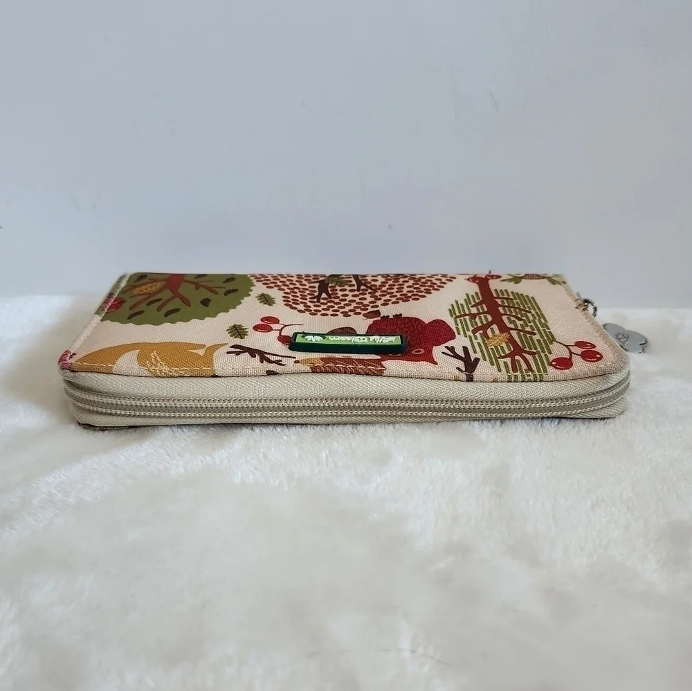 Lily Bloom Forest Owl Fox Porcupine Tan Green Zip Around Wallet